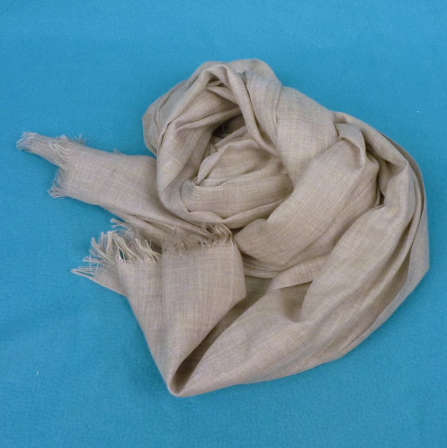 Cienki szal damski beżowo-szary - obrazek 3