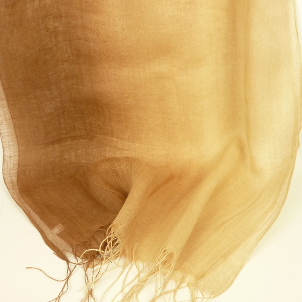 Szal z lnu beżowo-brązowy