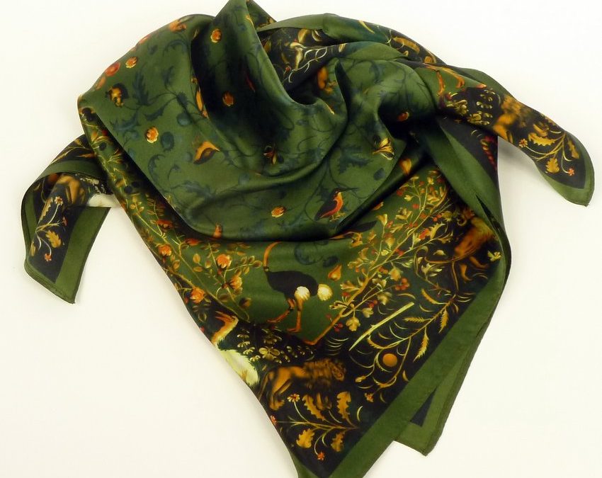 Elegancka apaszka damska jedwabna zielona