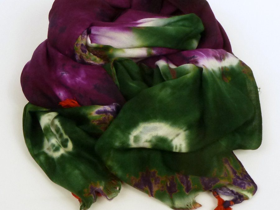 Pareo plażowe bordowo-zielone z frędzlami